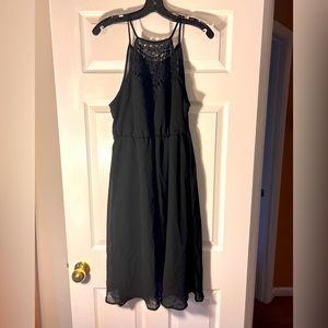 Eyelet Detail Black MIDI Dress, Size XL